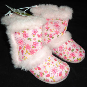 Jumping Beans NWT Flower Faux Fur Lined Baby Booties 4